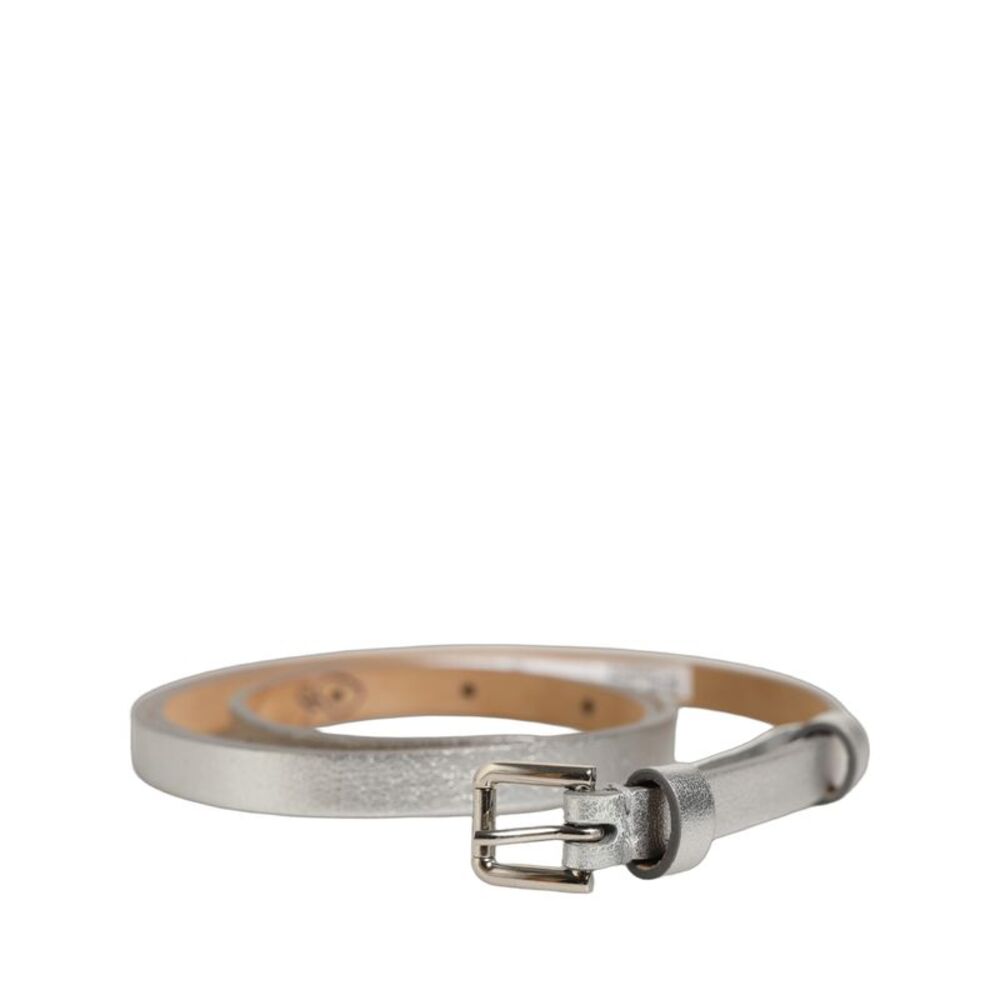 Dolce & Gabbana Metallic Silver Leather Square Buckle Women's Belt